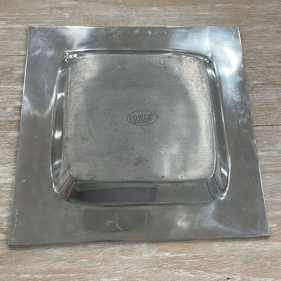 Antique Towle Silver Mother of Pearl & Aluminum Square Serving Tray 12 " x 12 " - Picture 7 of 8